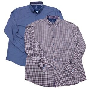 CON.STRUCT Mens Slim Fit Long Sleeve Button Down Shirts‎ XL Blue Geo Houndstooth